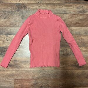 sasa fashion mauve / pink lettuce edge knit sweater mock neck